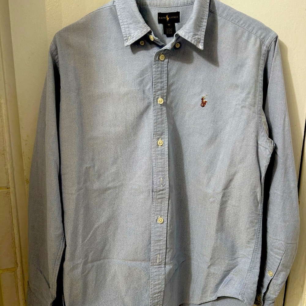 Boys Ralph Lauren Oxford Long Sleeve Button Down Blue, Size 18